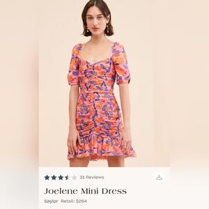 Saylor Colorful Shortsleeve Ruched Front dress Sz 6. Viscose Midi Joelene
